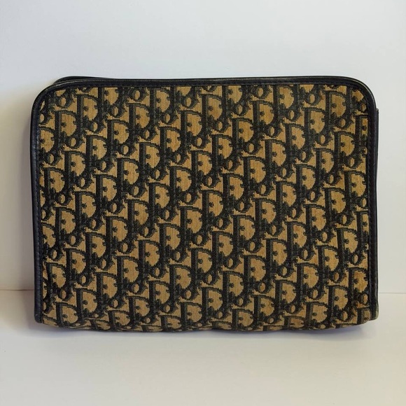 Vintage Christian Dior Large Clutch Bag in Navy Blue Trotter Jacquard Canvas - Picture 6 of 12